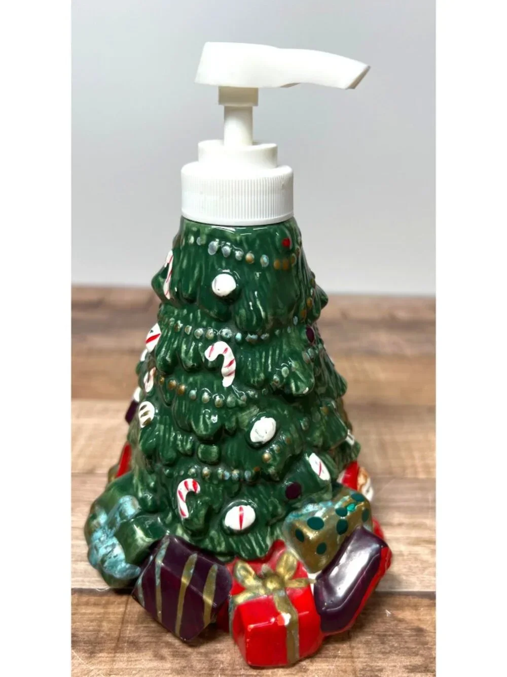 Ceramic Christmas Tree Soap/Lotion Dispenser With Holiday Themed Decorative Base